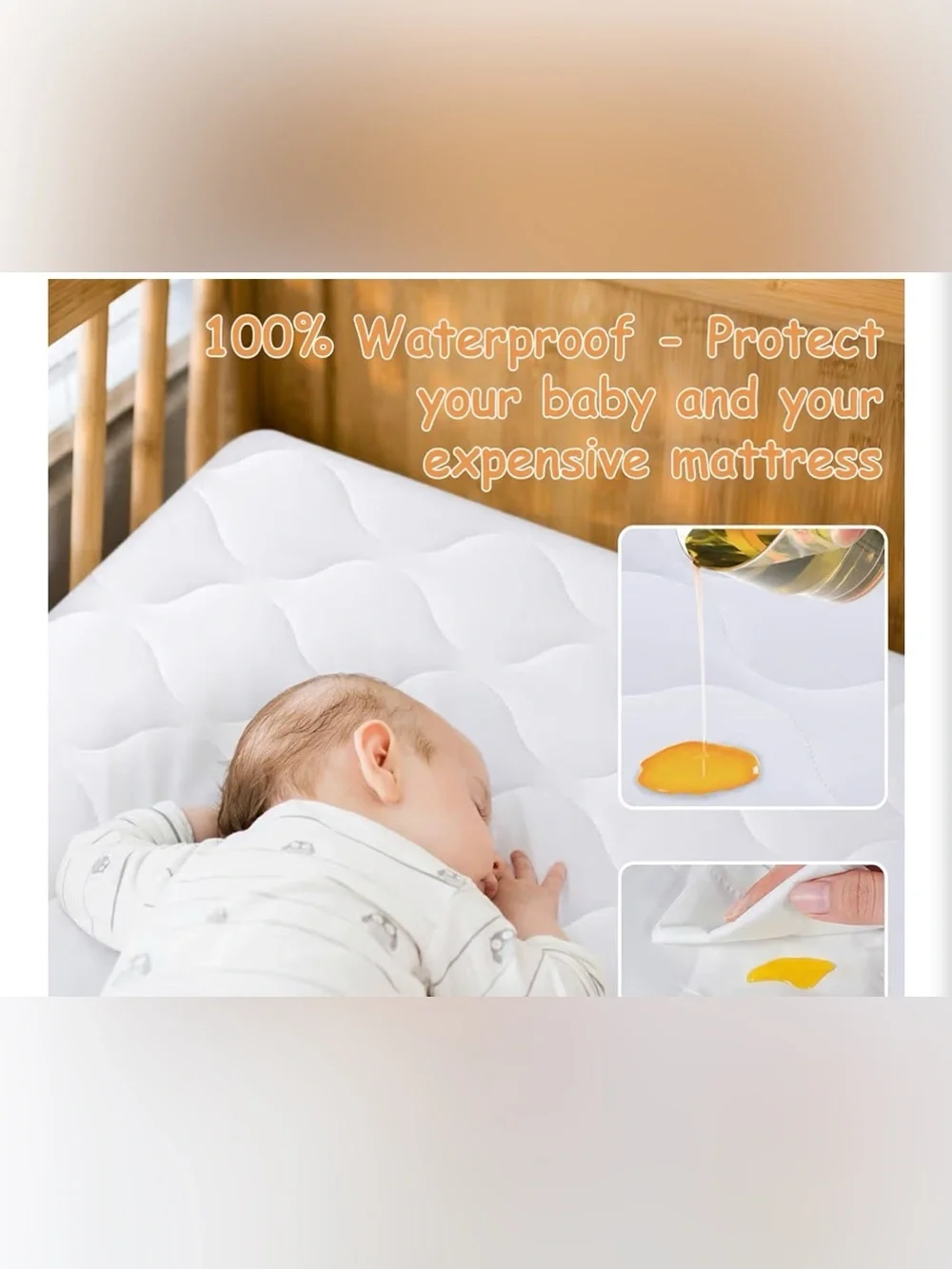 Waterproof White Baby Mattress Protector - Quilted Crib Cover